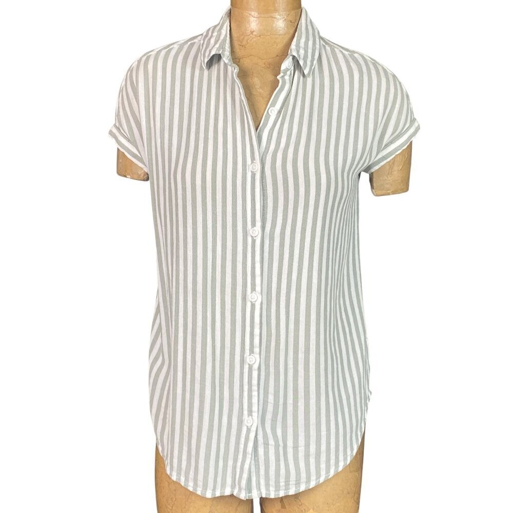 Beachlunchlounge Rolled Cuffs Green Striped Button Down‎ Shirt XS #330G